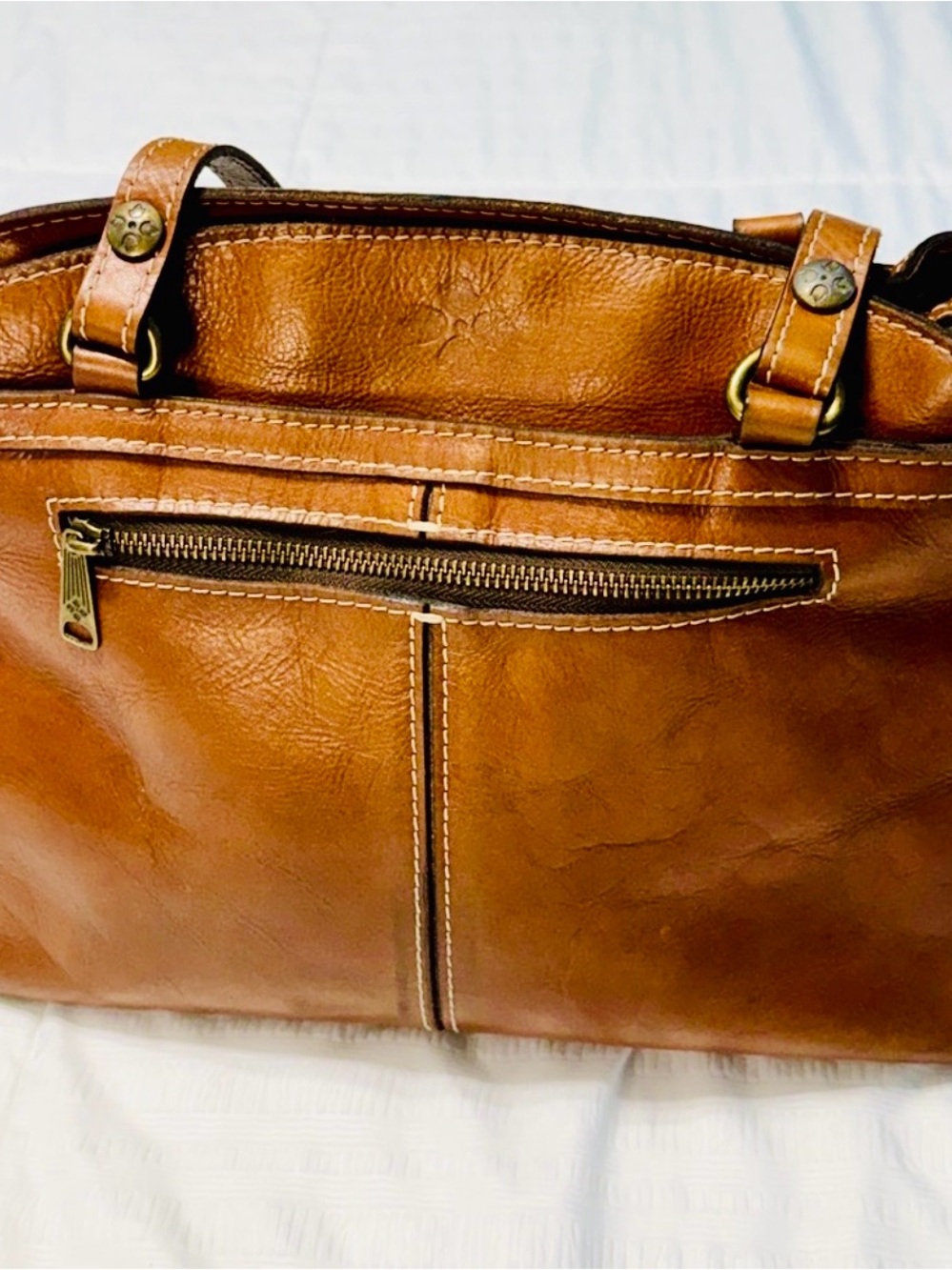 Patricia Nash Brown Leather Tote with Brass Accents